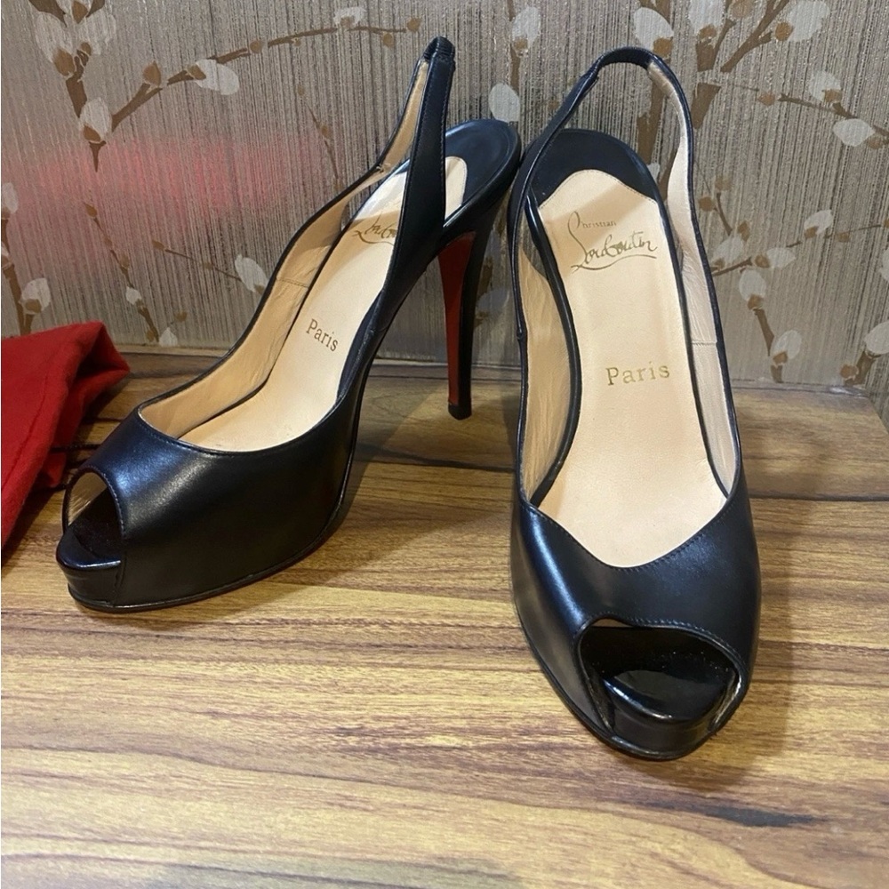 Christian Louboutin Black N Prive 120 Kid Cuoio Slingback Heel Pumps